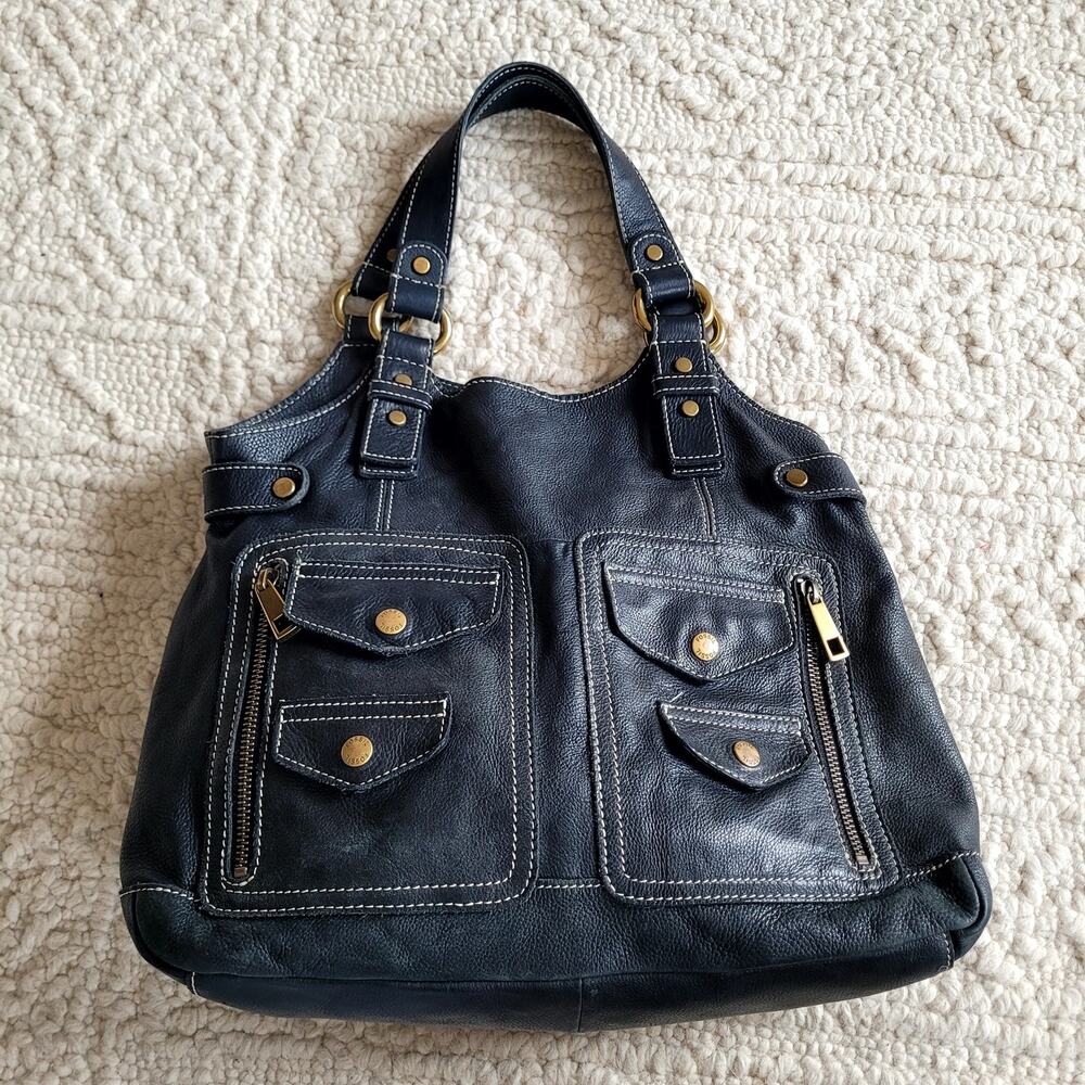 Rare Y2K Vintage Fossil Black Leather Hobo Pocket Bag 75082